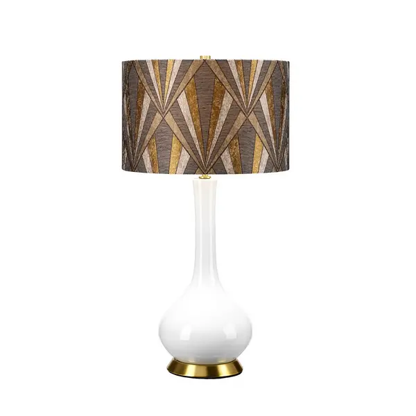 Image of Milo Table Lamp with Round Shade, Aged Brass, White, Grey, Brass