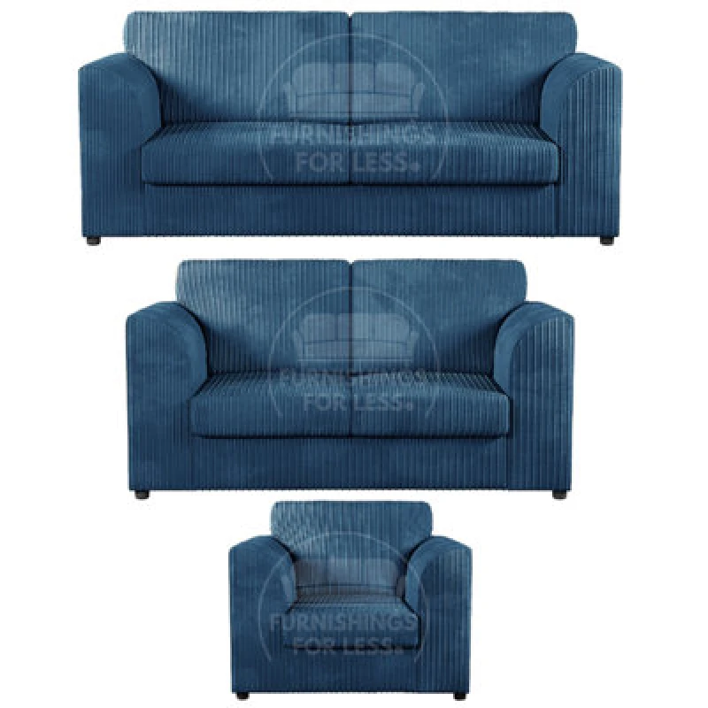 Image of Furnishings For Less UK Luxor Jumbo Cord 3 + 2 + 1 Fabric 3 Piece Sofa Suite - Fullback Marine Blue