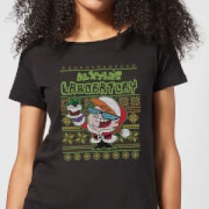 Image of Dexter's Lab Pattern Womens Christmas T-Shirt - Black - M