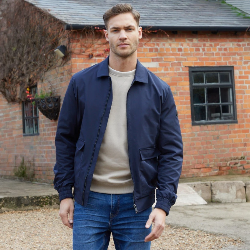 Image of Threadbare 'Sonton' Patch Pocket Collared Zip-Through Jacket Navy