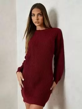 Image of Boohoo Crew Neck Jumper Dress - Red, Size L, Women