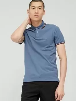 Image of Tommy Hilfiger Tipped Slim Fit Polo Shirt - Faded Indigo, Faded Indigo, Size L, Men