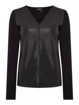 Image of DKNY Faux leather knit combo top Black