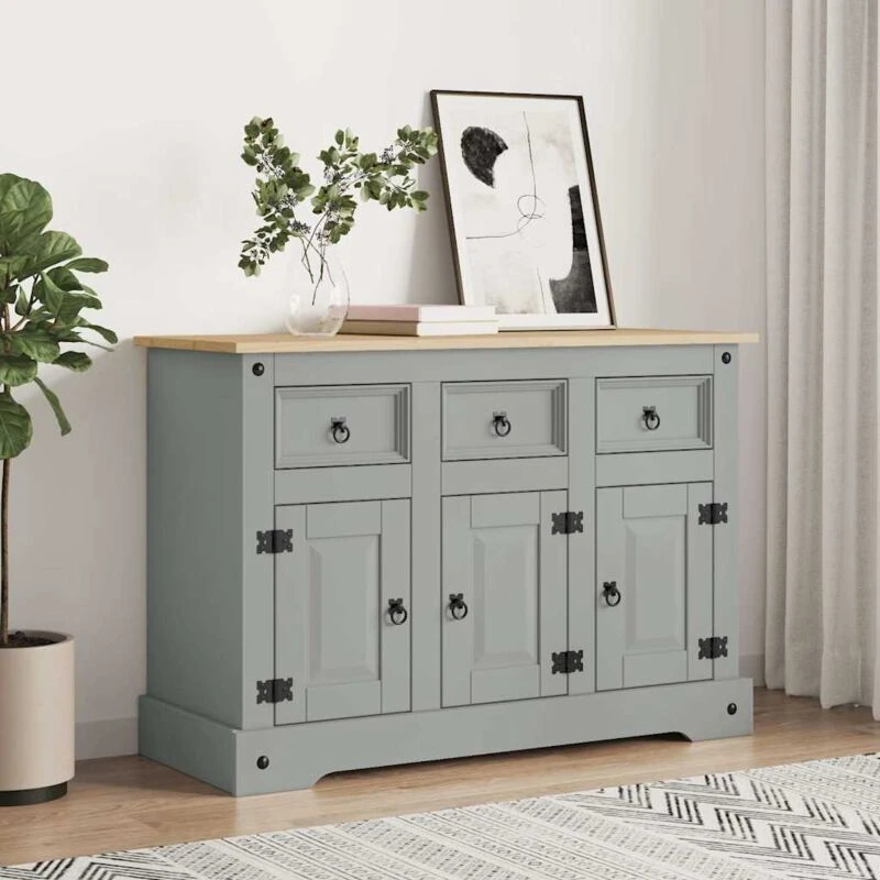 Image of vidaXL Sideboard Corona Grey 112x44x78cm Solid Wood Mexican Pine, Grey 355084