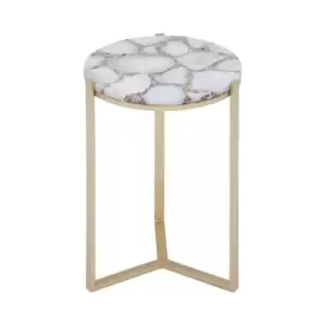 Image of Round Side Table with Cream Agate Top and Gold Frame