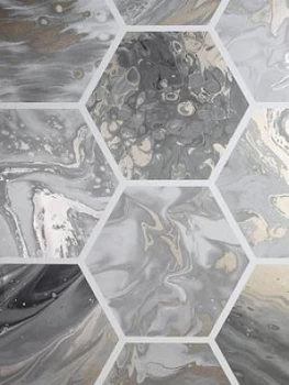 Image of Arthouse Marbled Hexagon Charcoal / Rose Gold Wallpaper