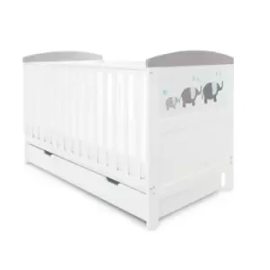 Image of Ickle Bubba Coleby Style Cot Bed with Under Drawer Elephant Love Grey