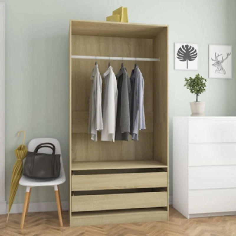 Image of Vidaxl Wardrobe Sonoma Oak 100X50X200 Cm Engineered Wood