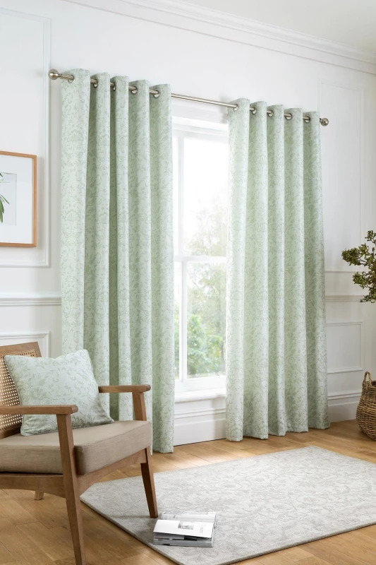 Image of Curtina Marple Jacquard Birds Eyelet Curtains - Sage Green Green 9