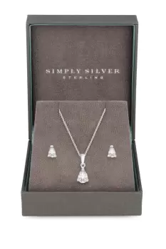 Image of Sterling Silver 925 Cubic Zirconia Pear Stone Set - Gift Boxed