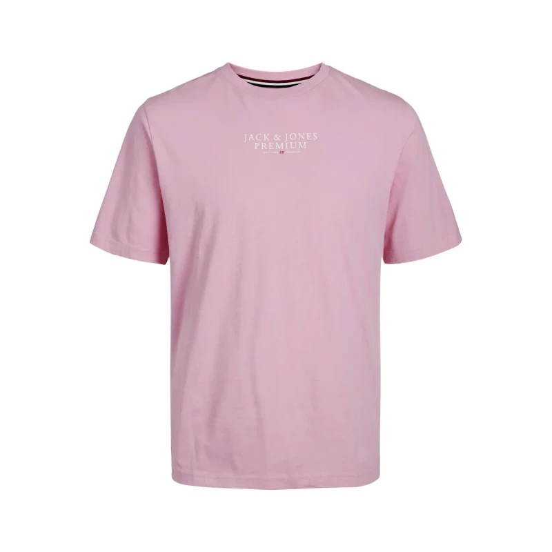 Image of jack & jones Logo Print Cotton T-Shirt with Crew Neck Pale Pink Men M;L;XL