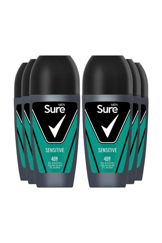 Image of Sure Men 'Antiperspirant Roll On' 48H Sweat & Odour Protection, 6x50ml White