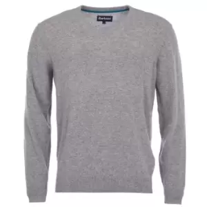 Image of Barbour Mens Essential Lambswool V Neck Sweater Mid Grey Marl Small