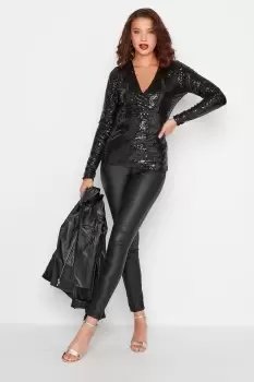 Image of Tall Sequin Wrap Top