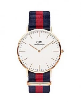 Image of Daniel Wellington Oxford White And Rose Gold Detail 40Mm Dial Red And Blue Stripe Nato Strap Watch