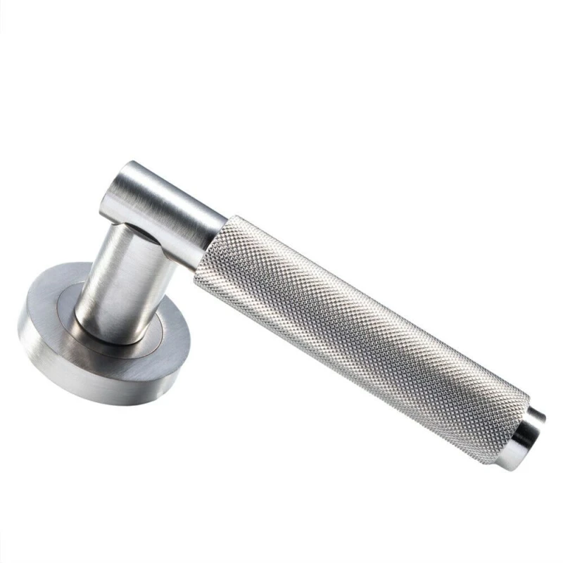 Image of Loops PAIR Knurled Grip Round Bar Handle on Round Rose Concealed Fix Satin Nickel Metallics
