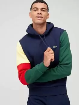 Image of Mens Lacoste Hooded Sweatshirt Size 3 - S Navy Blue / Green / Red / Yellow