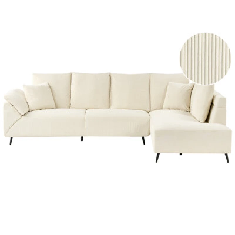 Image of Beliani Corner Sofa 4 Seater Lunner Corduroy Light Beige Left Hand