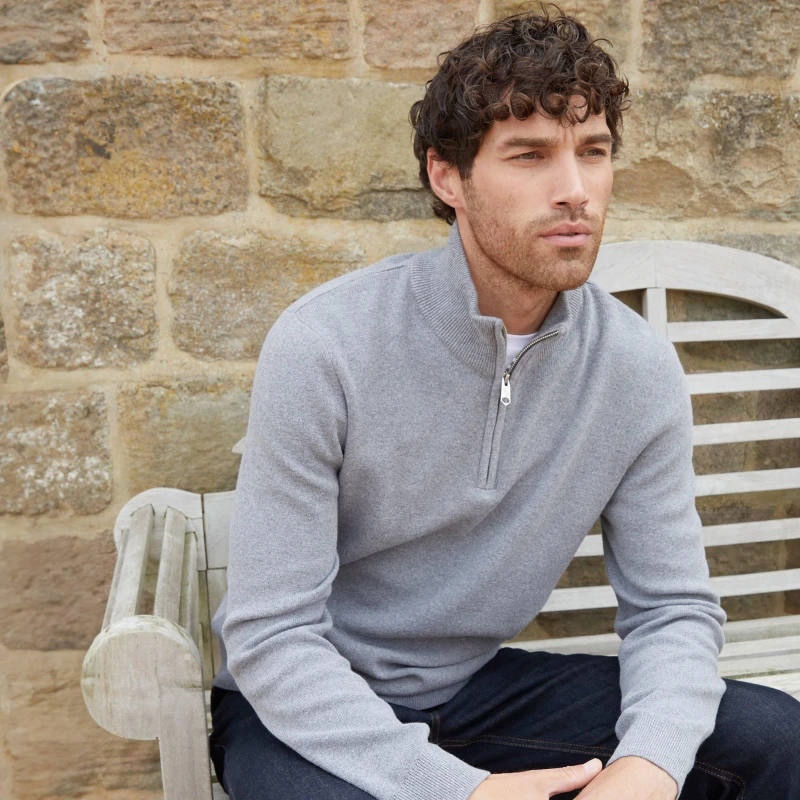 Image of Threadbare Threadbare Men 'Hazelbank' Cotton Blend Knitted Quarter Zip Jumper in Grey Size: X-Large Grey XL Male 7625915010611