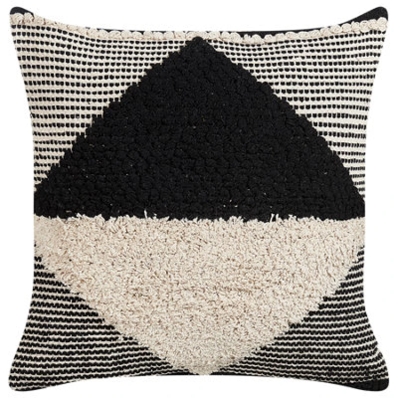 Image of Beliani Set Of 2 Decorative Cushions Khora Cotton 50 X 50 Cm Black Geometric Pattern