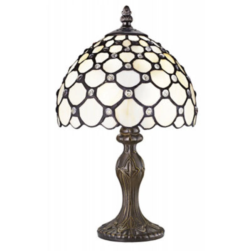 Image of Happy Homewares Traditional White Tiffany Table Lamp With Multiple Transparent Beads