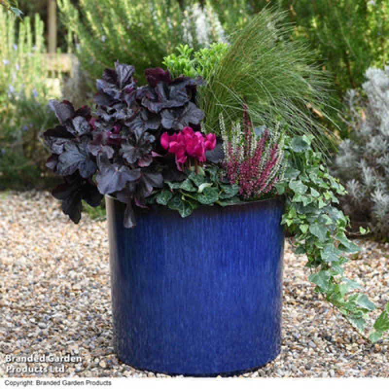 Image of Garden Gear Cylinder Glazed Ocean Blue 26Cm Planter (X2)
