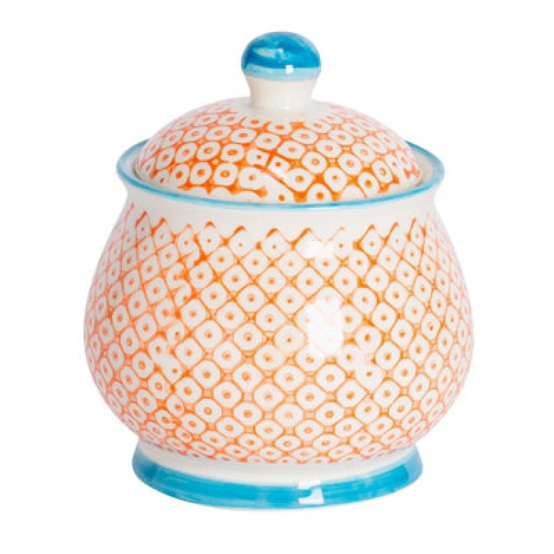 Image of Nicola Spring Hand-Printed Sugar Bowl - 10Cm - Orange