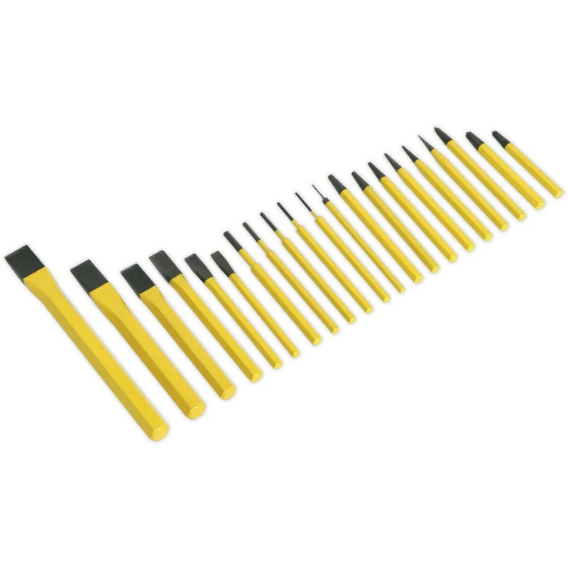 Image of Loops 21 Piece Punch & Cold Chisel Set - Hardened & Tempered - Chromed Steel Metallics