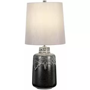 Image of Table Lamp White Drip Glaze Faux Linen Tapered Cylinder Silver Shade LED E27 60W