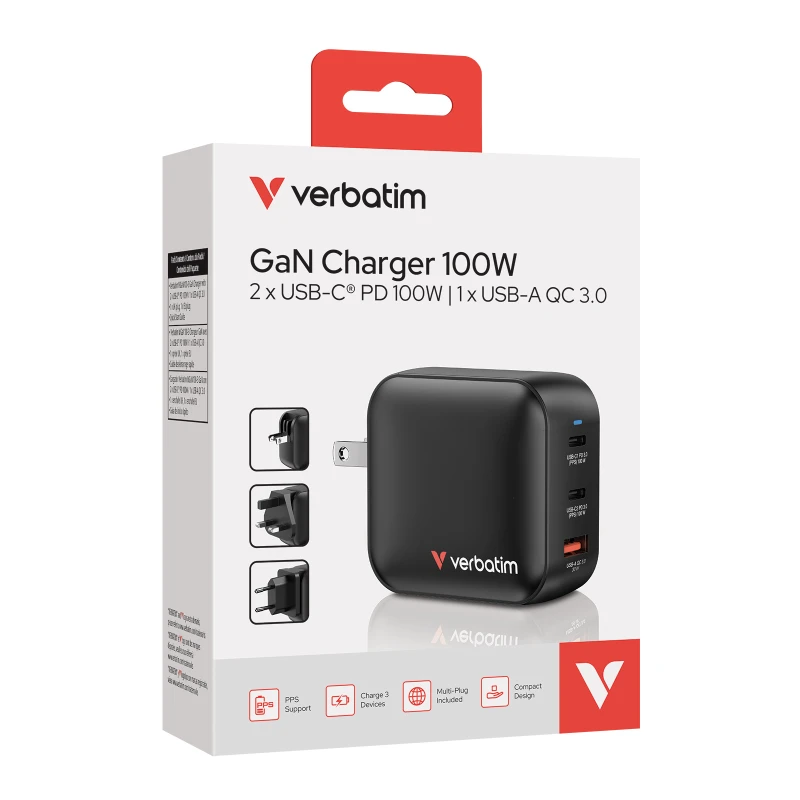 Image of Verbatim GaN Charger 100W Universal Black AC Fast charging Indoor