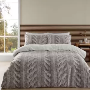 Image of Catherine Lansfield Cosy Cable Knit Fleece Duvet Cover & Pillowcase Set Natural