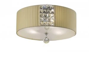 Image of Flush Ceiling Round with Cream Shade 3 Light Polished Chrome, Crystal