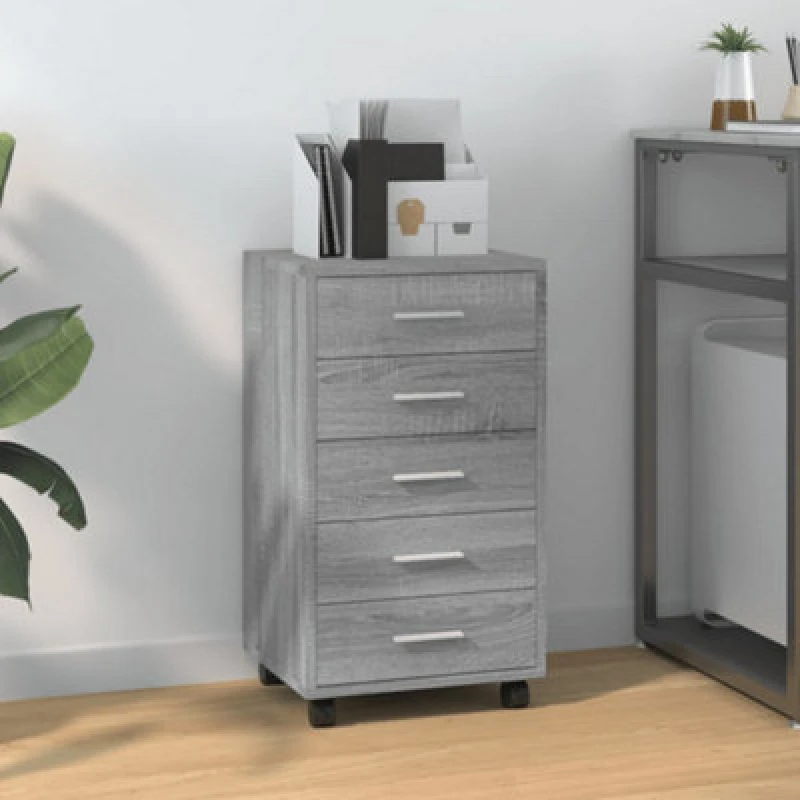 Image of vidaXL Drawer Cabinet With Castors Grey Sonoma Engineered Wood, Grey 342675