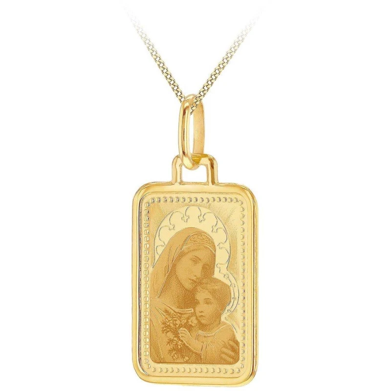 Image of Be You 9ct Gold Rectangle Mary and Child Necklace Yellow Gold unisex 18in