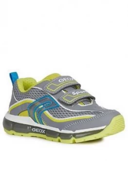 Image of Geox Boys Android Strap Light-Up Trainers - Grey/Lime, Grey/Lime, Size 3 Older