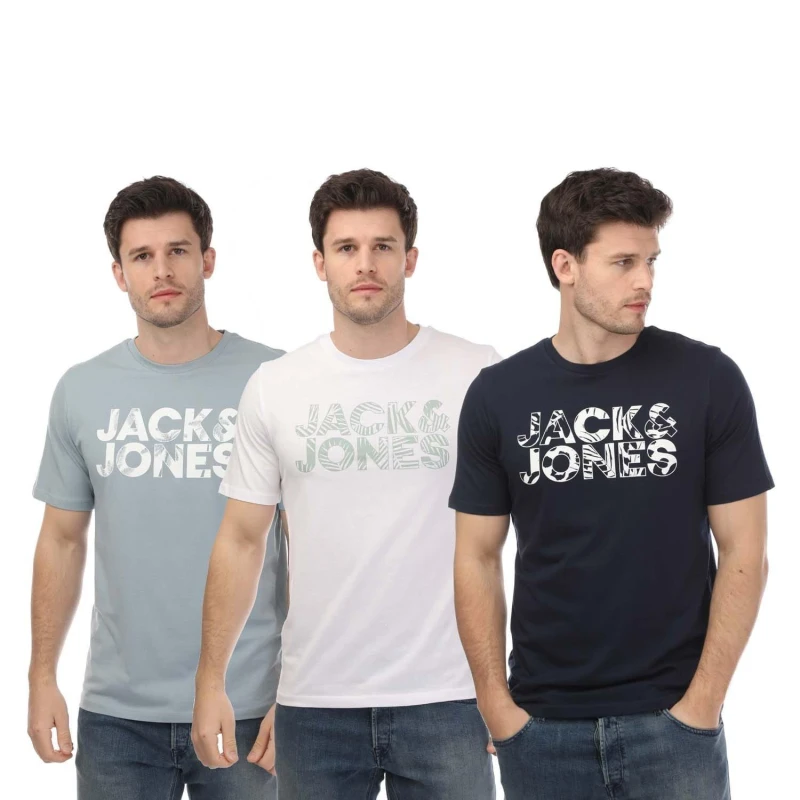 Image of Jack and Jones Floral 3 Pack Crew T-Shirts - Blue Blue S