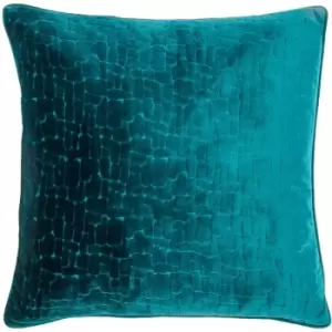Image of Bloomsbury Geometric Cut Velvet Piped Edge Cushion Cover, Teal, 50 x 50 Cm - Paoletti