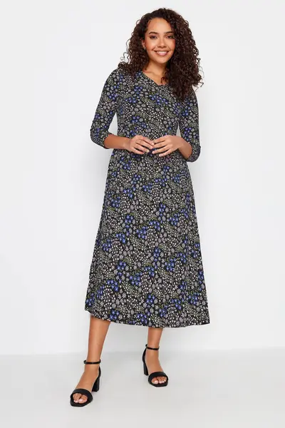 Image of M&Co Petite Ditsy Floral Midi Dress Black