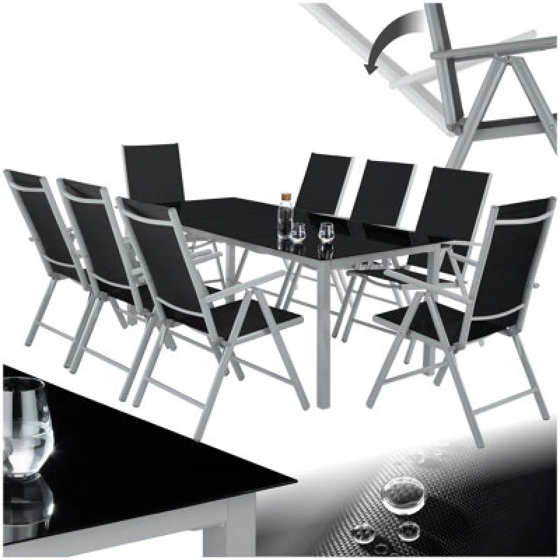 Image of Tectake Garden Table And Chairs Pompeii - For 8 People, Aluminium Frame, Adjustable Backrests - Silver - 1