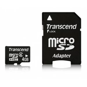 Image of 4GB MicroSDHC Flash Card with Adaptor Class 4 TS4GUSDHC4