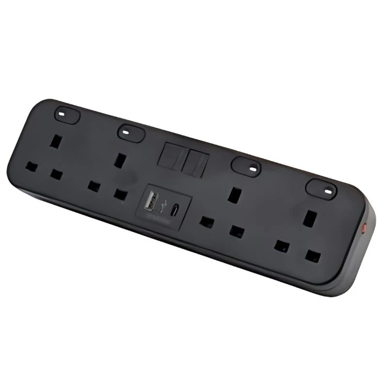 Image of POWERDATA BLACK DESKTOP 4X POWER. 2X MS - DUAL USB A&amp;C CHARGER - 1