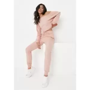 Image of Missguided Talloff Shoulder Sweat and Jogger Set - Pink