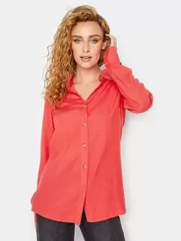 Image of Long Tall Sally Long Sleeve Linen Shirt - Coral, Orange, Size 14, Women