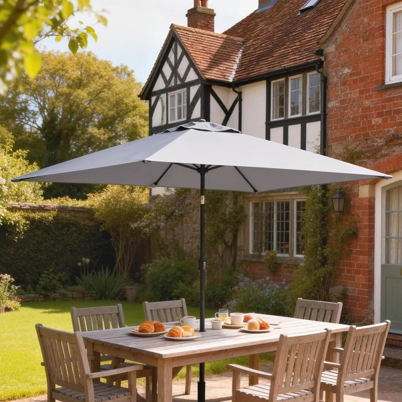 Image of OUTSUNNY Garden Parasol, Outdoor Umbrella with Tilt Function in Light Grey Size: 3m x 2m Light Grey Unisex 3m x 2m