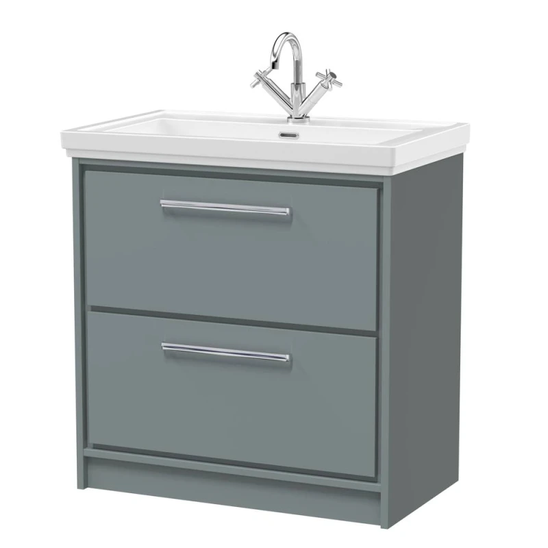 Image of Balterley Bathroom Floor Standing 2-Drawer Vanity, Fireclay Basin, Grey, 800mm in Grey Grey Unisex