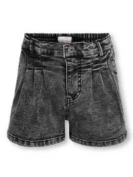 Image of Only Kids Girls Pleat Front Denim Shorts - Washed Black, Size Age: 9 Years, Women