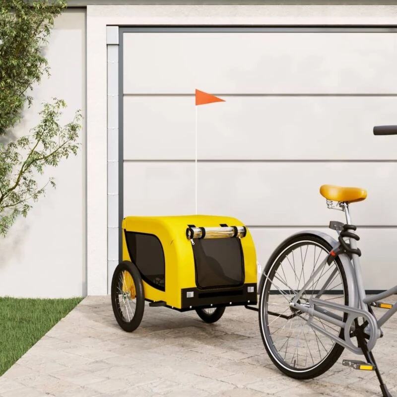 Image of VIDAXL Pet Bike Trailer Yellow and Black Oxford Fabric and Iron vidaXL 8720845770938