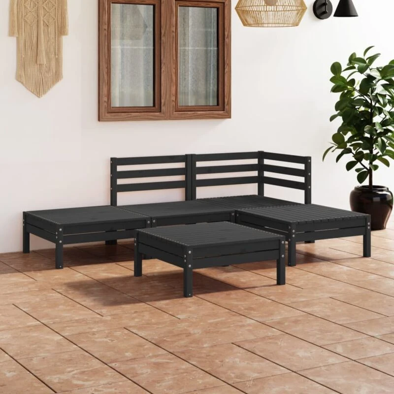 Image of VIDAXL 5 Piece Garden Lounge Set Solid Pinewood Black Vidaxl 8720286685082