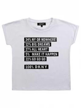 Image of DKNY Girls Short Sleeve Slogan T-Shirt - White, Size Age: 10 Years, Women