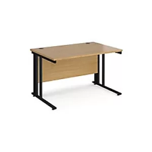 Image of Rectangular Straight Desk Oak Wood Cable Managed Legs Black Maestro 25 1200 x 800 x 725mm